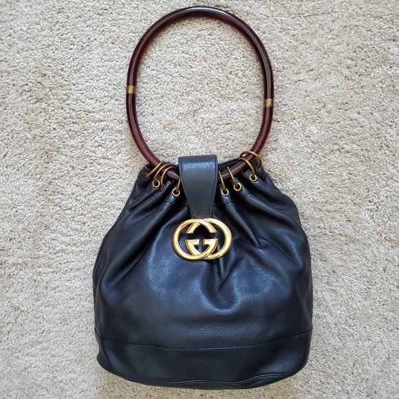 Black Leather Tortoise Vintage Gucci Handbag - Picture 1 of 11